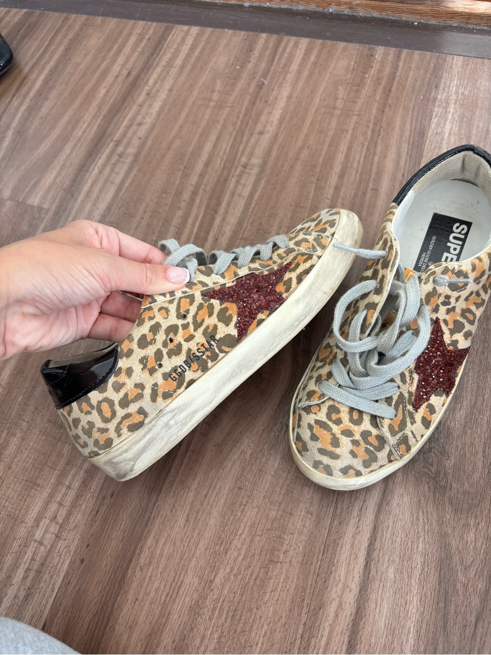 Golden Goose Leopard-Print Sneakers with Red Glitter Star
